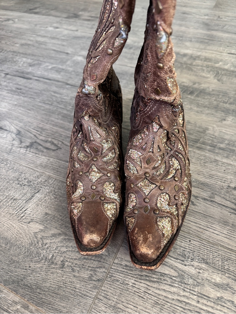 Corral Boots Brown Glitter Western Pointed toe Heeled Cowgirl Boots - Picture 3 of 10